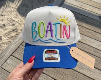 Boatin Embroidery Design for Hat, Lake Life Trucker Cap Embroidery File, Funny Summer Boating Hat, Coastal Hat Design, DST PES Download