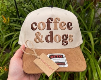 Coffee and Dogs Trucker Cap Embroidery Design, Cute Dog Mom Coffee Lover Cap Digital File, Retro Funny Dog Dad Hat Machine Pattern, PES DST