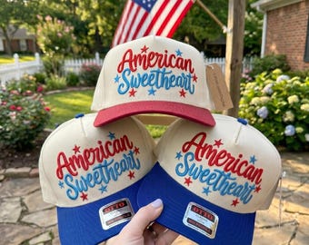 USA Sweetheart Hat Embroidery Design, 4th Of July Hat Digital File, Vintage Patriotic Cap Pattern,Summer Trucker Hat Machine Embroidery
