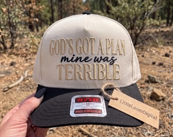 God's Got A Plan Mine Was Terrible Embroidery Design, Religious Trucker Cap Digital File, Trendy Sassy Christian Faith Adult Humor Hat File