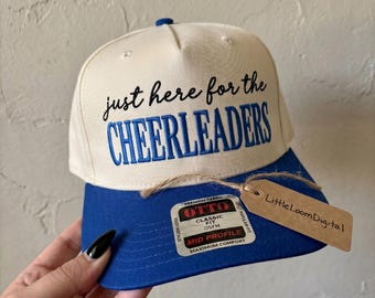 Just Here For The Cheerleaders Hat Embroidery Design, Cute Cheer Mom Digital File, Sarcastic Sports Cap Pattern, Funny Game Day Hat PES DST