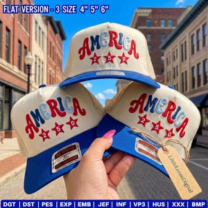 America 250 Embroidery File, Patriotic 4th of July Trucker Cap Design, USA Embroidery, Independence Day Statement Hat Digital File PES DST