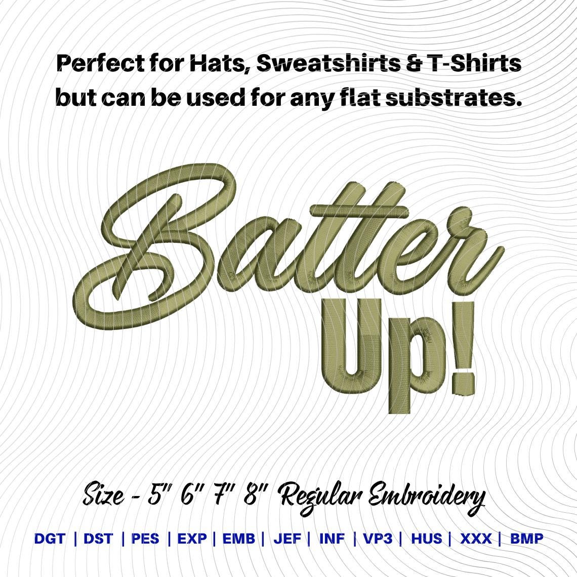 Batter up Embroidery File for Hat, Game Day Sports Stitch Pattern ...