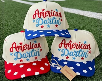 American Darlin' Embroidery Design for Hat, Patriotic Western Trucker Cap File, 4th of July Cowgirl Hat, USA Trucker Hat, DST PES Download
