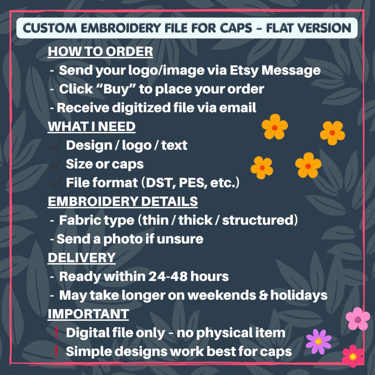 Custom Embroidery File for Hat, Logo Digitizing for Caps, Personalized ...