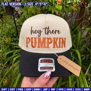 Hey There Pumpkin Hat Embroidery Design, Funny Fall Spooky Season Baseball Cap Digital File, Trendy Retro Autumn Pumpkin Patch Dad Hat PES