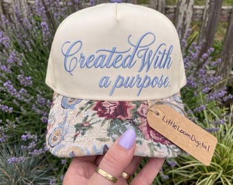 Created With A Purpose Trucker Hat Embroidery Design, Inspirational Christian Baseball Cap Digital File, Religious Bible Verse Hat, DST PES