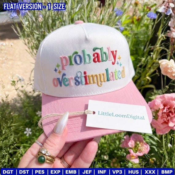 Probably Overstimulated Hat Embroidery File, Funny Retro Quote Cap Design, Mental Health Humor Trucker Hat Embroidery, Trendy Saying PES