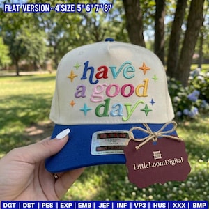 Have A Good Day Embroidery Design, Rainbow Star Hat Embroidery File, Trendy Boho Cap Stitch Pattern, Positive Quote PES DST JEF