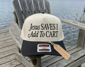 Jesus Saves I Add to Cart Embroidery Design for Hat, Funny Christian Quote Trucker Cap File, Faith Based Humor Baseball Cap DST PES Download