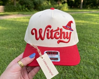 Witchy Hat Embroidery Design, Cute Spooky Season Baseball Cap Digital File, Retro Halloween Costume Womens Trucker Hat Pattern, DST PES