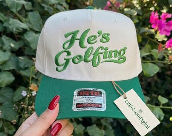He’s Golfing Embroidery Design, Funny Golf Quote Embroidery File, Trucker Hat Stitch Pattern, Minimalist Golf Embroidery, Digital Download