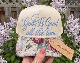 God Is Good All The Time Hat Embroidery Design, Christian Quote Cap Digital File, Vintage Religious Church Womens Trucker Hat Pattern, PES
