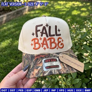 Fall Babe Hat Embroidery Design, Cute Autumn Vibes Trucker Cap Digital File, Vintage Spooky Season Womens Trucker Hat Pattern, DST PES