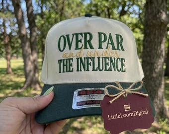 Über Par unter Einfluss Hut Größe Stickerei Design, lustige Golf Papa Trucker Cap digitale Datei, Retro Snapback Hut Datei, Maschinen Download PES