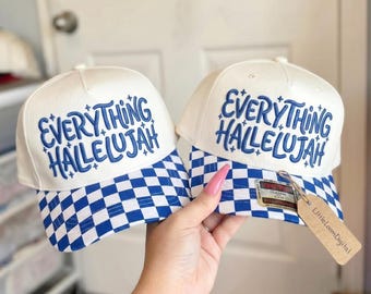 Diseño de bordado para gorra de camionero "Everything Hallelujah", archivo de bordado con cita cristiana, bordado a máquina con frase de fe, archivo de descarga PES DST