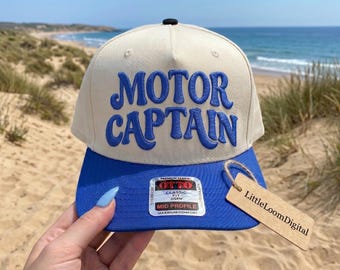 Motor Captain Hat Embroidery Design, Funny Lake Life Trucker Hat Digital File, Retro Summer Vacation Cap Machine Embroidery File PES DST