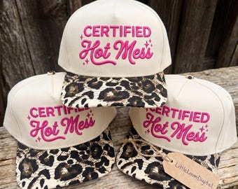 Certified Hot Mess Hat Size Embroidery Design, Funny Western Trucker Cap Digital File, Humorous Saying Baseball Hat Machine Pattern, PES DST