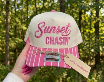 Sunset Chasin Hat Embroidery Design, Funny Summer Beach Vacation Hat Digital File, Sarcastic Girls Trip Ocean Cap File, Machine Download PES