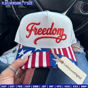 Freedom Script Hat Embroidery File, Patriotic USA Quote Cap Design, 4th of July Trucker Baseball Hat Embroidery, Satin Stitch Lettering PES