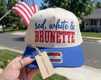 Red White & Brunette 4th of July Trucker Hat Embroidery File, Patriotic Women's Cap, USA Flag Embroidery Design, Independence Day PES DST