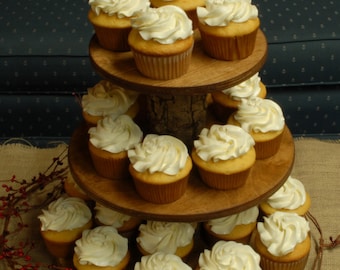 Cupcake / Donut Stand 3 Tier Rustic / Modern (Tower /Holder) 25 Cupcakes 50 Donuts Wedding Birthday Anniversary Shower Party Pastries - Wood
