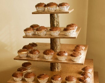Rustic Cupcake Stand Square 5 Tier (Tower / Holder) 120 Cupcakes 250 Donuts for Wedding, Birthday, Shower, Anniversary, Party - Wood Wooden
