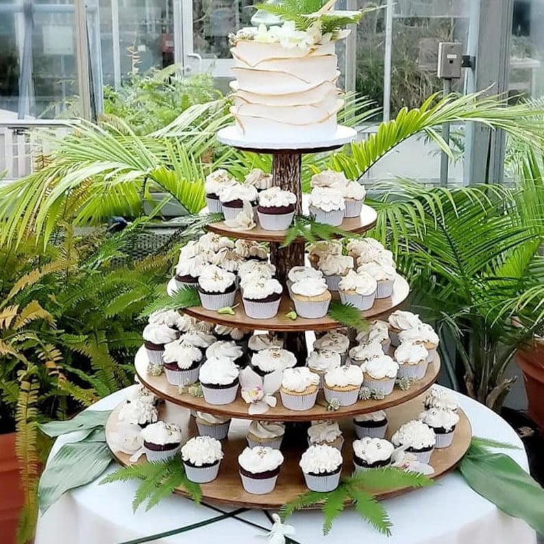 Cupcake Stand 5 Tier Rustic or Modern Tower / Holder 120 Cupcakes 250 Donuts Wedding Birthday Anniversary Shower Party Pastries Wooden image 2