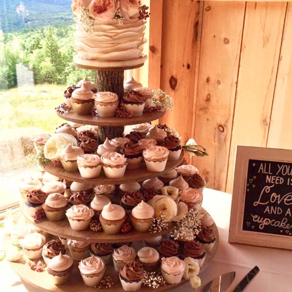 Cupcake Stand 5 Tier Rustic or Modern (Tower / Holder) 120 Cupcakes 250 Donuts Wedding Birthday Anniversary Shower Party Pastries - Wooden