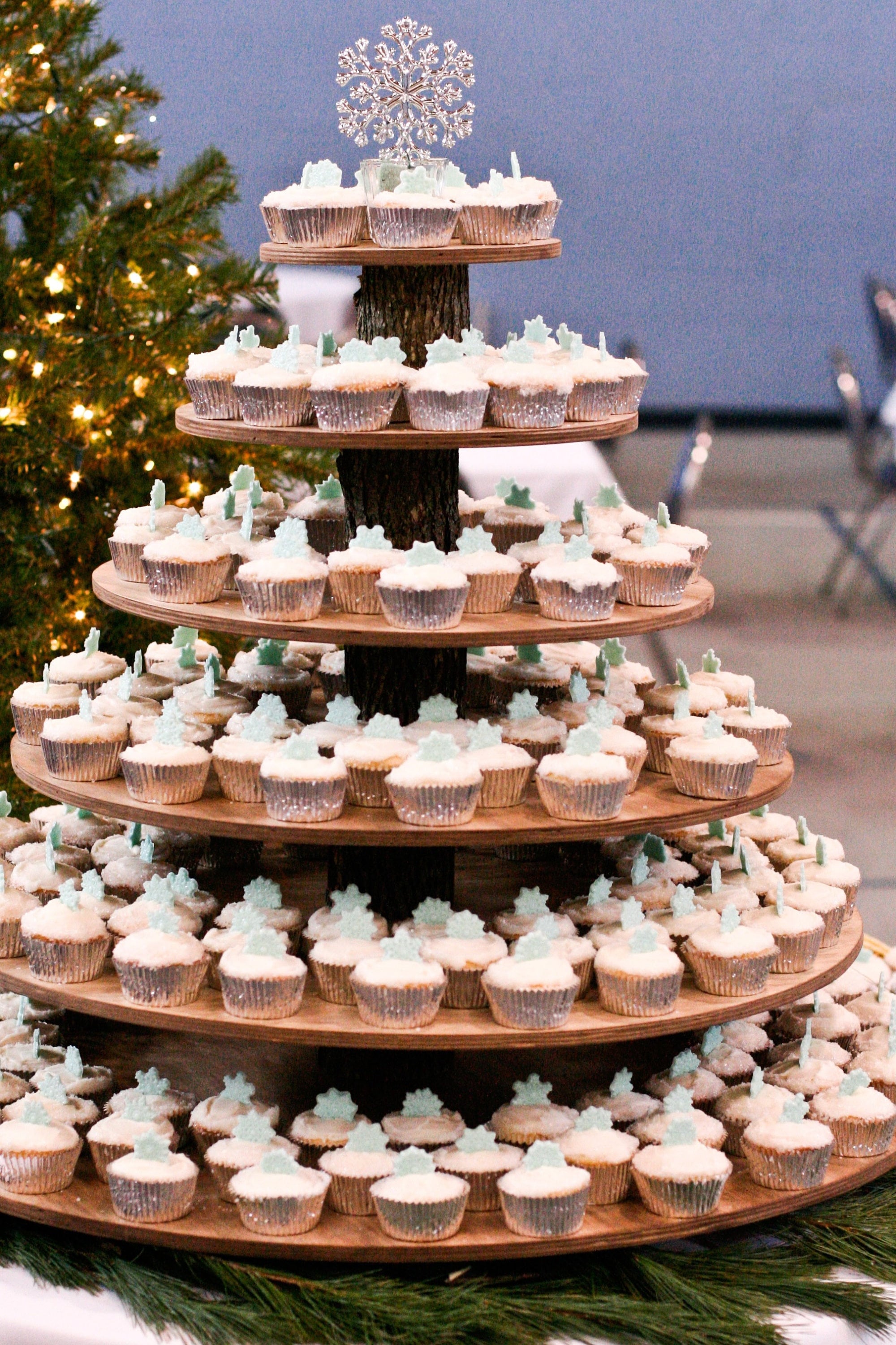 4 Tier Log Slice Rustic Cake and Cupcake Stand-$25