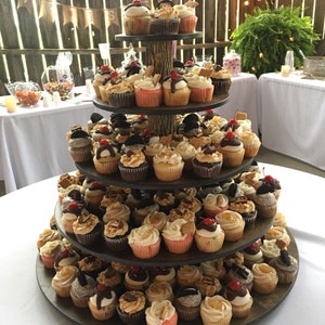 Cupcake Stand 5 Tier Rustic or Modern Tower / Holder 120 Cupcakes 250 Donuts Wedding Birthday Anniversary Shower Party Pastries Wooden image 4