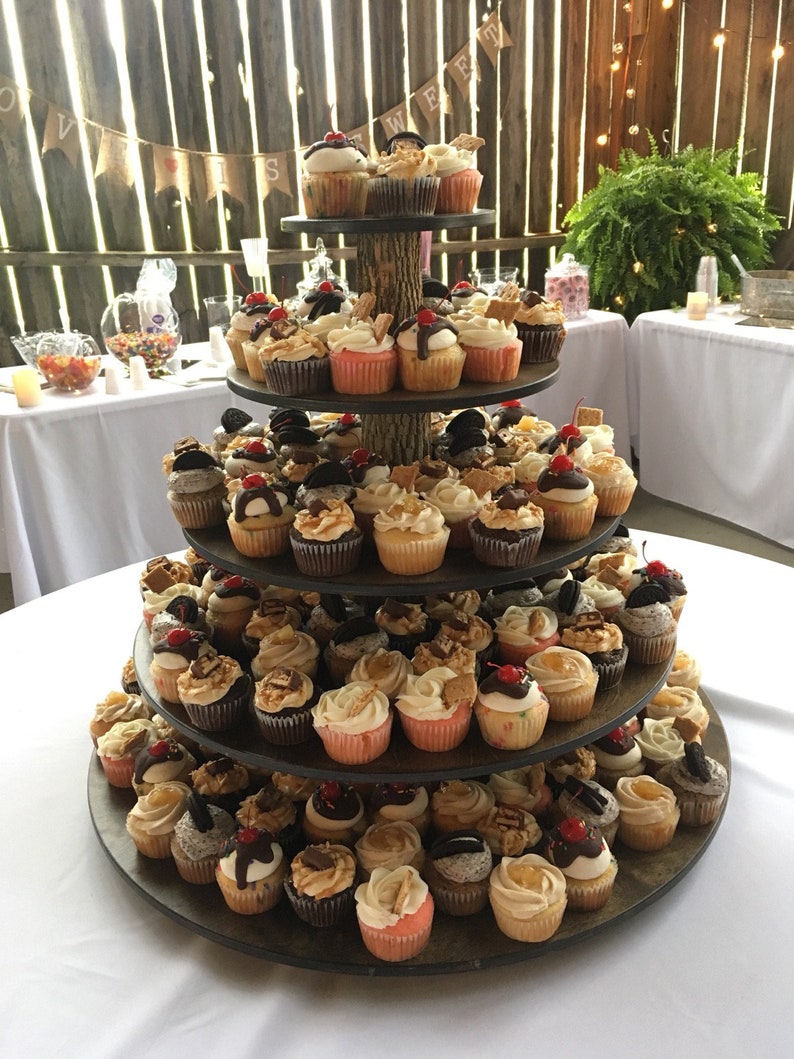 Cupcake Stand 5 Tier Rustic or Modern Tower / Holder 120 Cupcakes 250 Donuts Wedding Birthday Anniversary Shower Party Pastries Wooden image 4