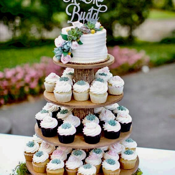 Cupcake / Donut Stand 4 Tier Rustic / Modern (Tower Holder) 50 Cupcakes 100 Donuts Wedding Birthday Shower Anniversary Party Pastries - Wood