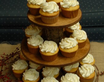 Rustic Cupcake Stand 3 Tier (Tower Holder) 25 Cupcakes 50 Donuts for Wedding, Birthday, Anniversary, Shower, Party, Pastries - Wood Wooden