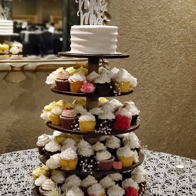 Cupcake Stand 5 Tier Rustic or Modern  (Tower Holder) 75 Cupcakes 150 Donuts Wedding Birthday Shower Anniversary Party Pastries - Wooden