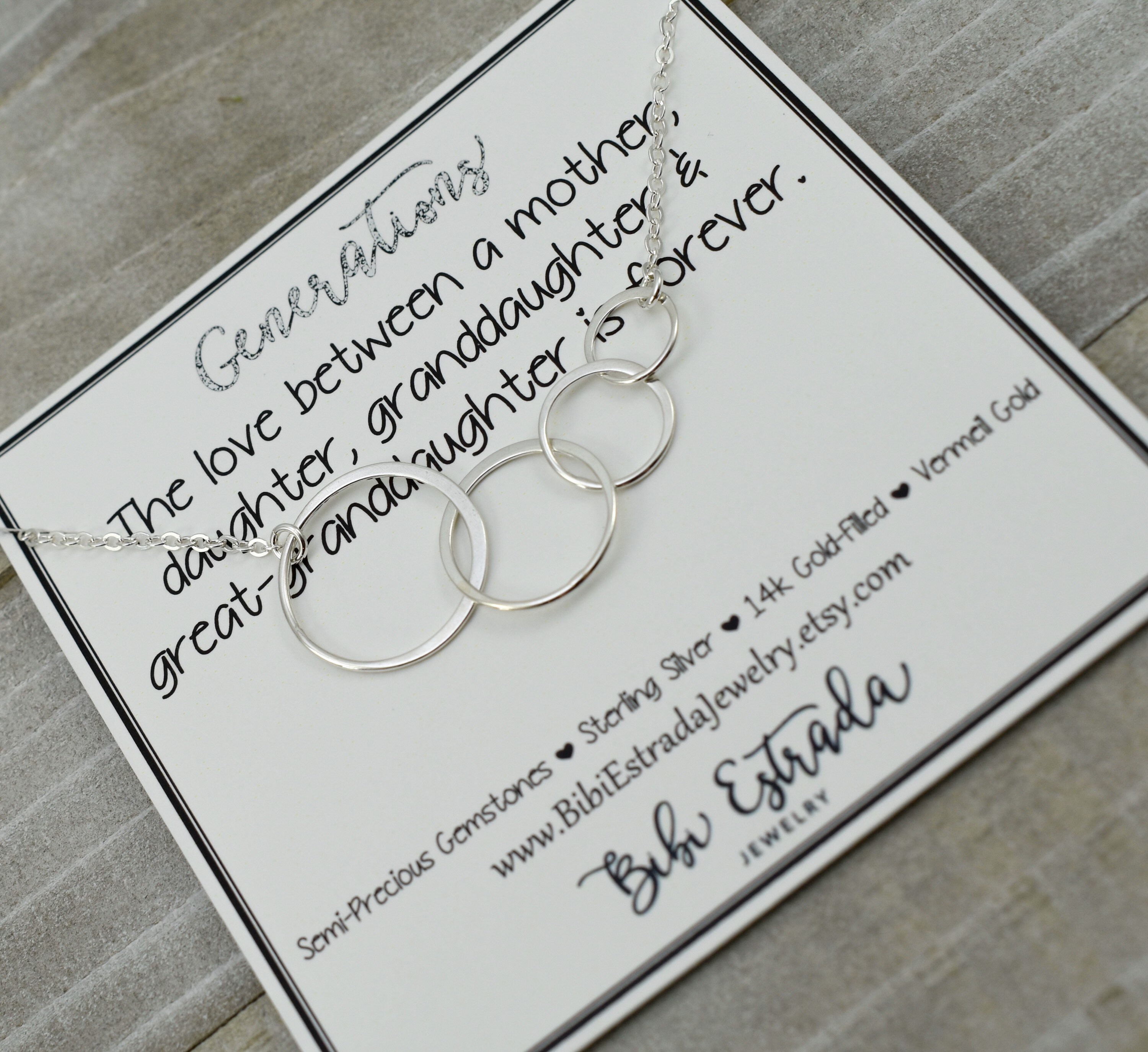 Generations Necklace Sterling Silver Four Circle Links Gift for Great