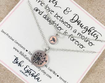 Conjunto de colar mãe e filha em prata esterlina: joias de dente-de-leão