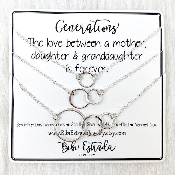 Three Generations Necklace Set Mother Daughter Granddaughter Necklace Gift for Grandmother Sterling Silver Generations Necklaces Circle Link