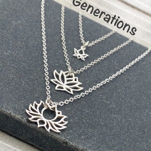 Three Generations Necklace Set Mother Daughter Granddaughter Necklace Generation Gift for Yogis Sterling Silver or Goldfilled Lotus Necklace