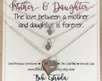 Mother Daughter Necklace Mother Daughter Jewelry Mother 2 Daughters Heart Necklace Sterling Silver Necklace Mother Daughter Gift for Mom
