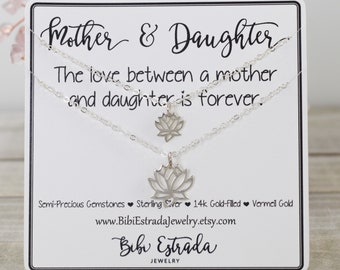 Lotus Mother Daughter Necklace Mother Daughter Jewelry Minimalist Yoga Necklace Sterling Silver Necklace Mother Daughter Gift