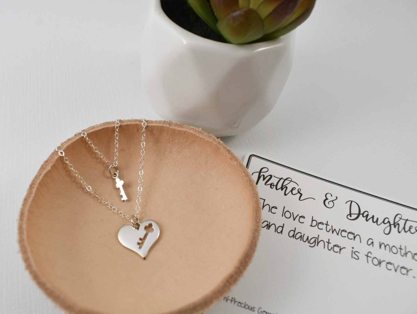 Mother Daughter Heart Key Necklace 