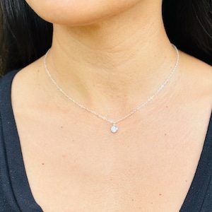 CZ Diamond Solitaire Necklace: Sterling Silver Minimalist Pendant