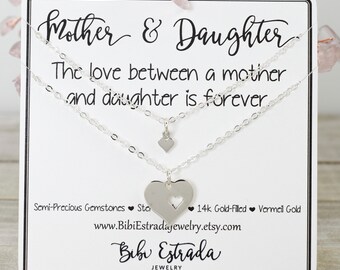 Sterling Silver Mother Daughter Necklace Set: Heart Pendants
