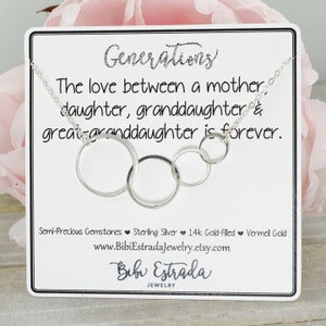 Generations Necklace Sterling Silver Four Circle Links Gift for Great-Grandma Grandma Mom Four Generations Jewelry