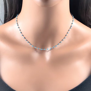 Turquoise Rosary Gemstone Necklace Sterling Silver Necklace Turquoise Bracelet Simple Necklace Dainty Silver Necklace Minimalist Necklace