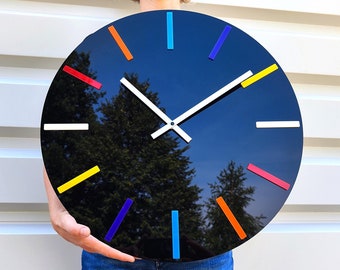 Large wall clock Black Premier Clock, rainbow clock, Black clock, Unique wall clock, Modern High-Gloss  Wall Clock
