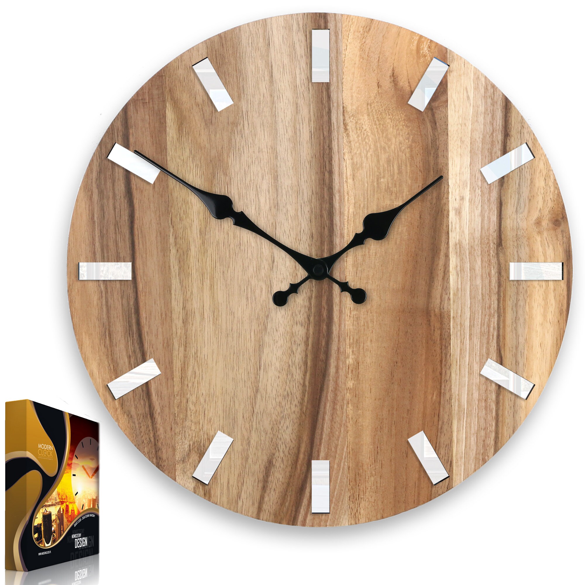 33cm / 13 Large Wall Clock 100 Walnut Tree Wood clock Black