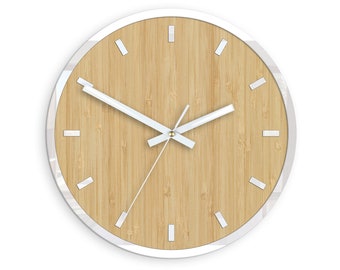 Große Wanduhr Bambus mit weißen Accessoires - leise und modern 30 cm
