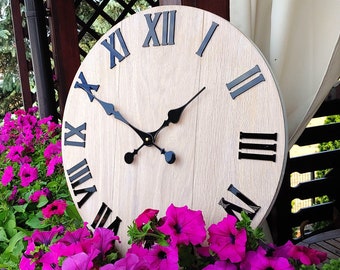 Large oak Bianco wall clock with black numbers. Silent wooden wall clock Numero, Large Modern Clock Wood clock 19" inch 50cm